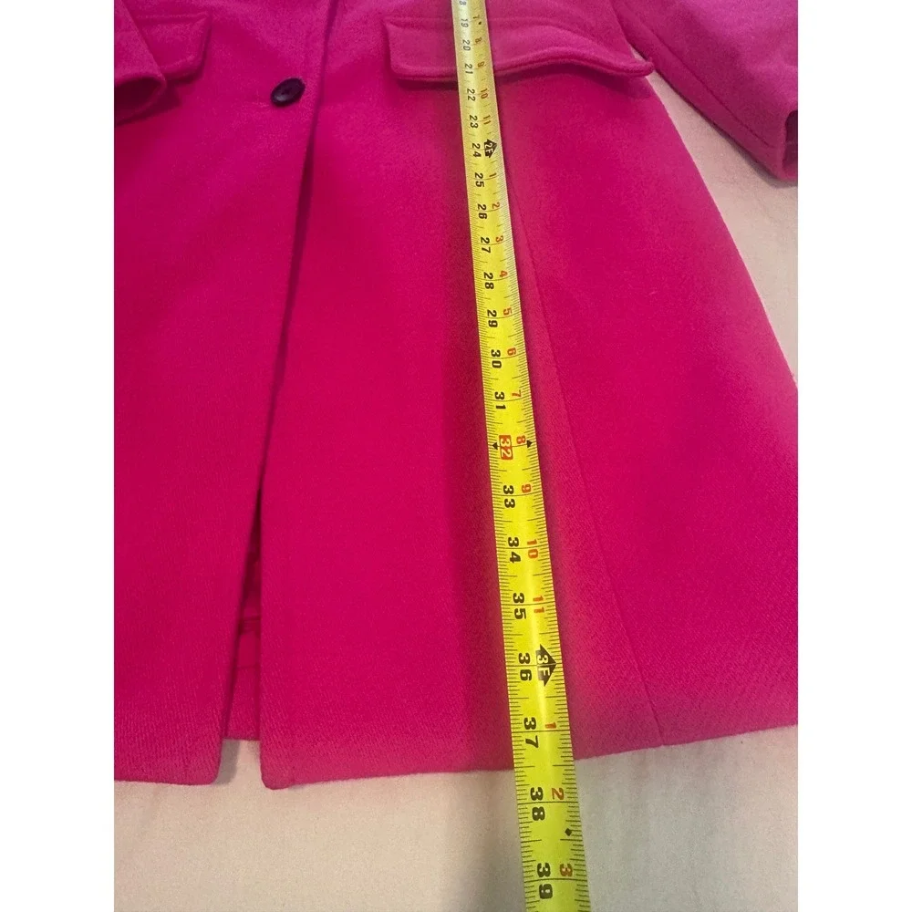 BCBGMAXAZRIA Fuchsia Pink‎ Longline Coat Womens L Notched Lapel 2-Button New